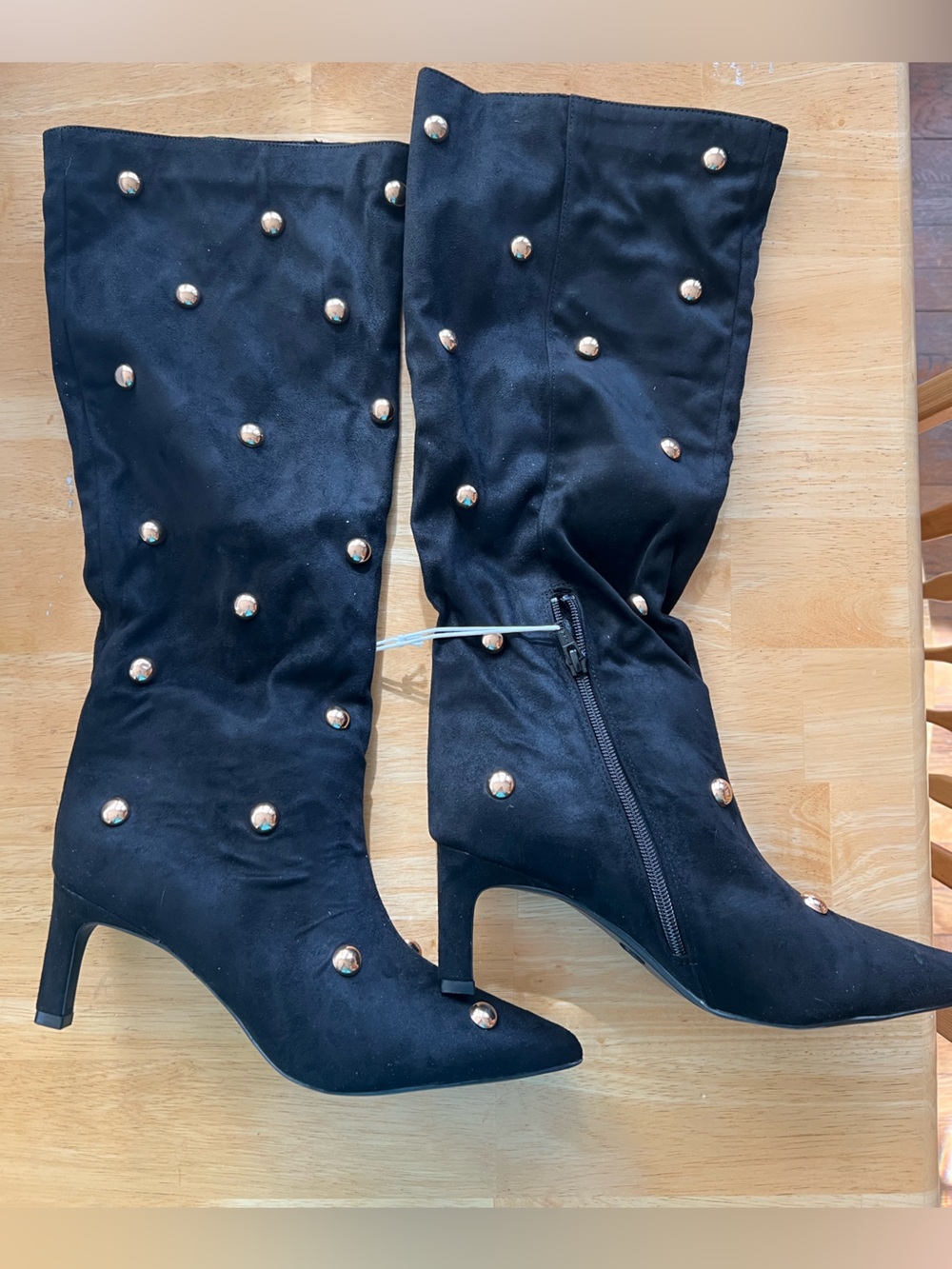 a new day Black Over-the-Knee Boots with Gold Studs